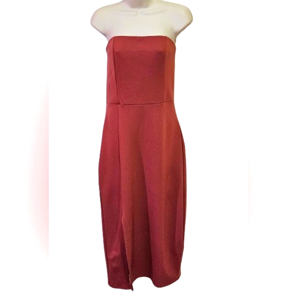 Soprano R. Marsala Strapless Front Split Midi Dress, Large, NWT